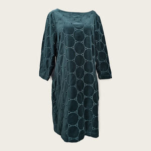 BODEN Deep Teal Velvet Eyelet Circle Patchwork Dress US 12